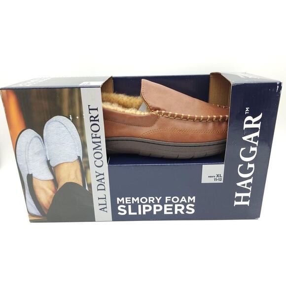 Haggar Men's Faux-Shearling Memory Foam Venetian House Slippers Tan 11-12 XL NEW - Picture 6 of 9